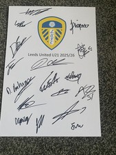 Leeds United U21 Football Club 2025/26 A4 Signed Sheet Mahady Cresswell