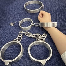 Stainless Steel Heavy Duty Handcuffs Ankle Slave Collar Cuffs Restraint Lockable