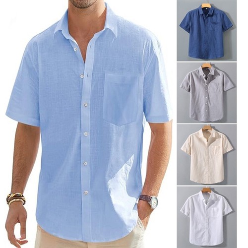 Men short sleeve linen shirt - short,