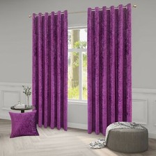 Crushed Velvet Curtains Pair Eyelet Ring Top Fully Lined Black - Silver - Purple