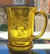 Antique 1937 Amber Pressed Glass Coronation Tankard. George VI. Nazeing.(?)