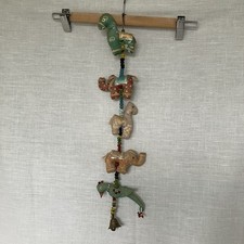 Vintage Indian Folk Art Handmade Hanging Bell Tota Animals Glass Beads Lucky