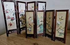 Chinese Tiles Antique Minature Desk Screens. Porclein Tiles & Framed Silk.