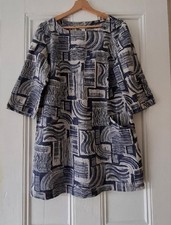 SEASALT CORNWALL *Into Land* Navy White Abstract Linen Tunic EU 38 UK 10 £69.95