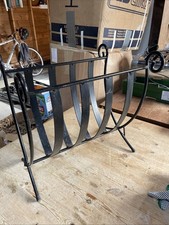 Large Black Metal  Magazine Or Log Rack Folding Heavy 39x31cm Storage