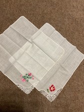 2 vintage embroidered ladies hankicheifs