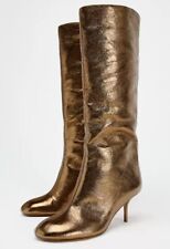 ZARA Woman Metallic Kitten Heel Boots Size UK 6 RRP £69.99 Ref: 2003/510 Gold