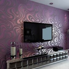 Purple Wallpaper 3D Waves Stripes Textured Feature Living Room Wall Paper 1-6X