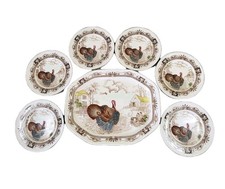 BARNYARD KING Large Turkey Serving Platter & 6 Plates Johnson Bros England VGC