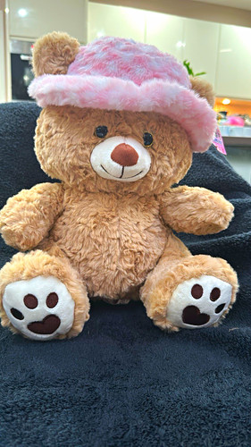 Small beige teddy bear - bear, plush
