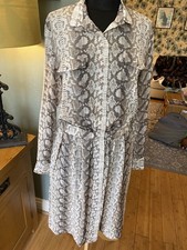 *GERARD DAREL* 100% Silk snake print midi shirt dress in grey, size 42, UK 14