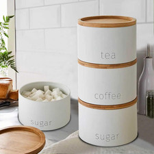 3 Pieces Jar with Wooden Lid Tea Coffee Sugar Canister Storage Container Bowl Po