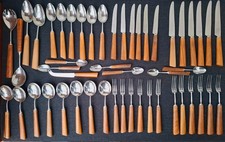 49pcs Vintage Mills Moore England Stainless Steel Walnut Wood Handle Cutlery Set