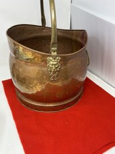 Vintage Helmet Hammered Coal Bucket Log ,Planter Copper Brass with lion heads