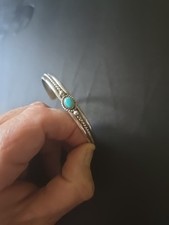 Hardy T Silver Hand Made Bracelet With Turquoise Center Oval Stone