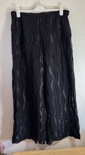 Michel Ambers Extra Wide Leg Dress Trousers UK 18 Black Waves 100% Viscose Rare