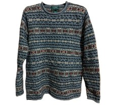 Ralph Lauren Hand Knit Wool Cotton Linen Mix Fairisle Jumper Grey SMALL