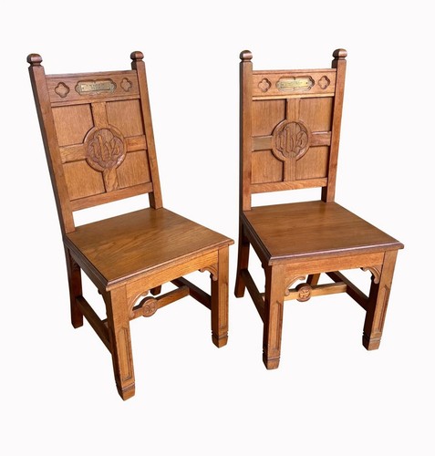 Pair decorative oak church - of,
