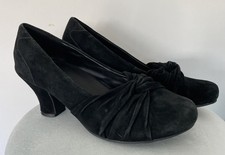 Hotter Amethyst retro 1940's/50's black suede mid heel knot court shoe Size 5.5