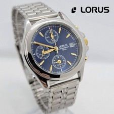 LORUS YM62-X168 mens quartz watch Chronograph Alarm Date blue dial