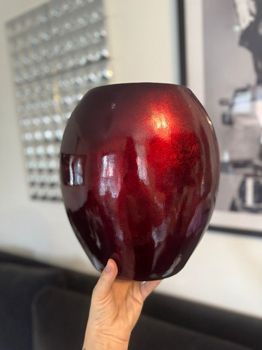 Unmarked red art vase - red, glossy