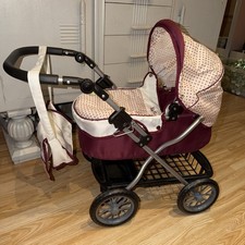 Silver Cross Dolls Pram with Tray & Bag - Red Polka Dot Design - Folds Away