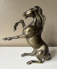 Solid Brass Vintage Rearing Horse Statue Figurine 21.5cm Heavy Decor Piece