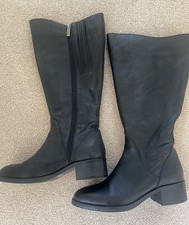 Duo Kestrel Black Leather Knee High Boots Size 7 Wide Calf 44cm