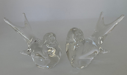 Pair clear art glass - pair, bird
