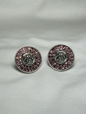 Versace Round Pink Crystal Stud Earrings Silver Colour Costume Jewellery No Box