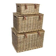 JVL Handmade Buff Wicker Gift Picnic Storage Hampers with Faux Leather Straps
