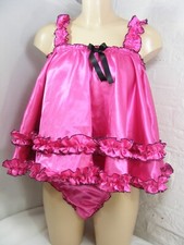ADULT baby hot pink sissy satin baby doll cami & knickers set lingerie panties