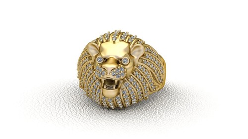 Men lion head ring - solid, 925
