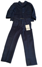ZARA Boys Blue Suit Pants and Lined Jacket Subtle Plaid Size 6 Tailored Fit NWT