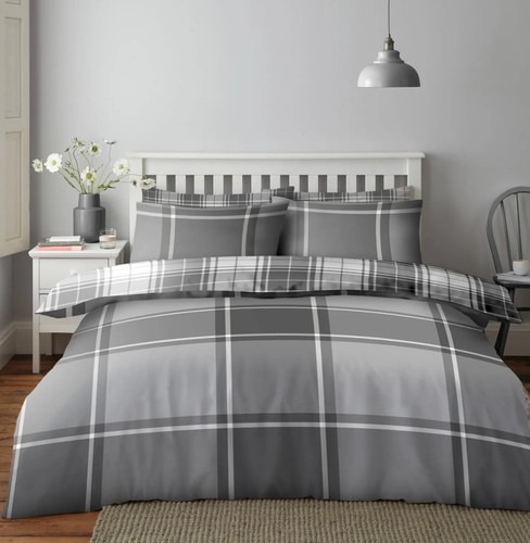 Grey tartan check duvet - tartan,