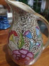Sandland Ware Beautiful Flower Gold Jug Signed K Cooper