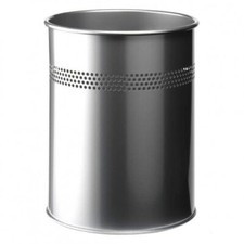 Durable Round Metal Perforated Waste Bin | Scratch Resistant Steel | 15L Silver