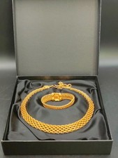 Vintage Monet Gold Tone Necklace & Bracelet Set Boxed Signed Adjustable c1980s