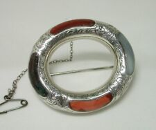 Silver Agate Scottish Plaid Brooch Beautiful Design Antique / Vintage 22444
