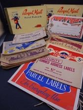 Bundle of vintage labels (luggage & parcel) and postcards 1920s to mid century