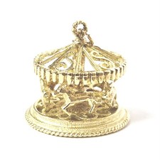 9ct Gold Carousel Pendant Charm Moveable Vintage 23.1mm High 24.7mm Wide 10.8g