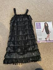 Girls Roaring 1920's Fringe Flapper Gatsby Black Fancy Dress Costume 10-12 Years