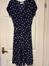 Ladies Wallis Petite Dress Navy With White Spot Size 14 Petite New