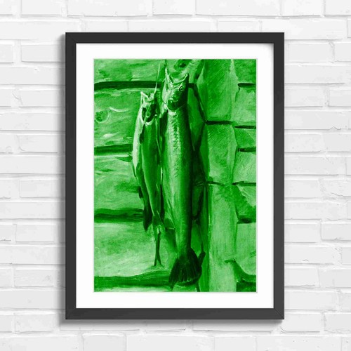 Vintage salmon fishing art - salmon,