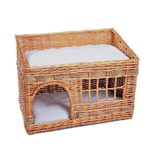 Wicker cat house woven basket - house,