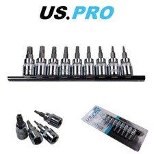 US PRO Tools 9PC 3/8" DR Torx Plus Security Bit Sockets On Rail TPS10 - TPS50 