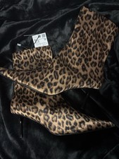 BNWT ZARA LEOPARD ANIMAL PRINT HEELED ANKLE BOOTS SIZE UK 7 EUR 40