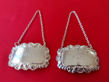 2x Vintage DECANTER Label PORT SHERRY Silver Plated Great GIFT UK seller