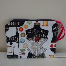 HANDMADE ZIPPED COIN PURSE - SEWING SUPPLIES CORSET BLACKWHITE FABRIC 16 x 12 cm