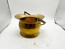 VINTAGE SMALL MINIATURE BRASS COAL BUCKET SCUTTLE WITH SWINGING & SIDE HANDLES